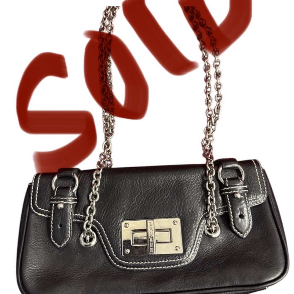 ***SOLD****Lauren Ralph Lauren Black Leather Shoulder Bag Turn Lock Chain